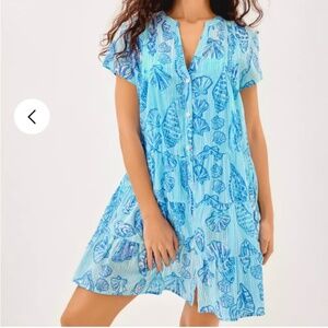 $113 Lilly Pulitzer Feria Tiered Cover-Up. XL Fresh Water Blue Cool As Shell